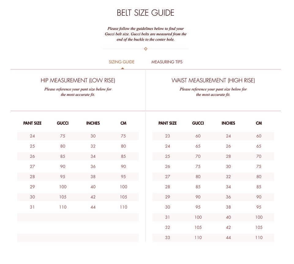 gucci belt size guide