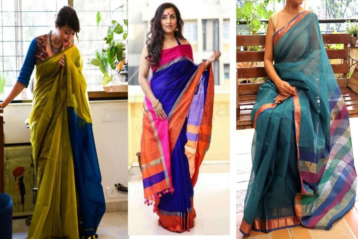 GLOW WITH BEAUTIFUL MAHESHWARI SAREES HANDWOVEN WITH ZARI AND BROCADE