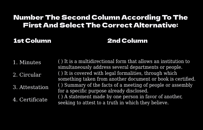 Number The Second Column According To The First And Select The Correct Alternative Example_